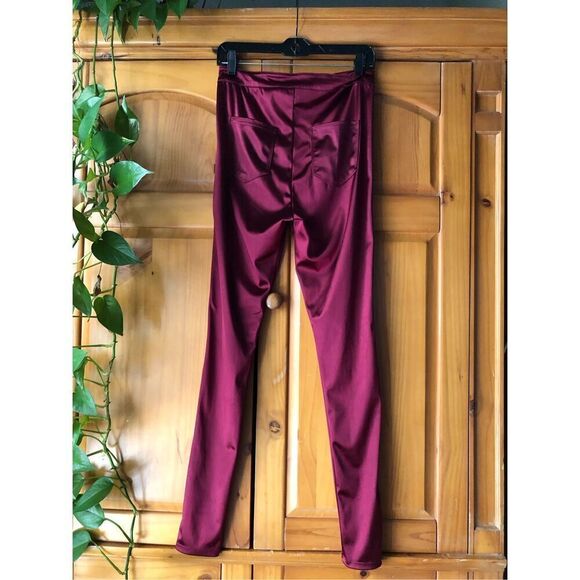 H&M GLOSSY SLIM-FIT PANTS-High Waist -Burgundy SZ M - Picture 6 of 12